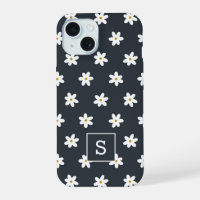 Cute Floral Navy Grass Lily Pattern Monogram