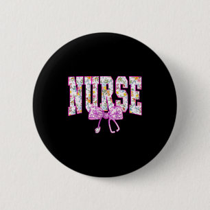 Cute Floral Nk Nurse Coquette Bow Stethoscope Nurs 6 Cm Round Badge