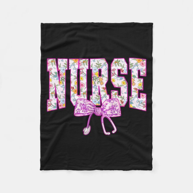 Cute Floral Nk Nurse Coquette Bow Stethoscope Nurs Fleece Blanket (Front)