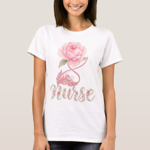 Cute Floral Nursing & Doctor Stethoscope Heart Wat T-Shirt