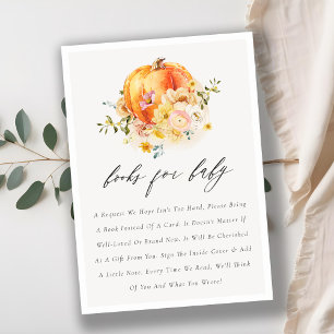 Cute Floral Orange Pumpkin Books for Baby Shower Enclosure Card