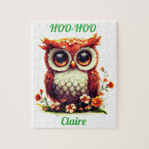 Cute Floral Owl "Hoo-Hoo" Jigsaw Puzzle