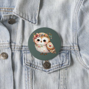 Cute Floral Owl with Bow 7.5 Cm Round Badge