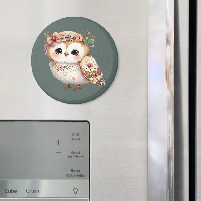 Cute Floral Owl with Bow Magnet (In Situ (Fridge))