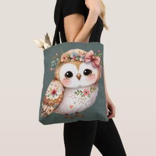 Cute Floral Owl with Bow Tote Bag