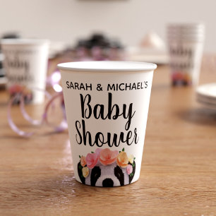 Cute Floral Panda Bear Girl Baby Shower Paper Cups