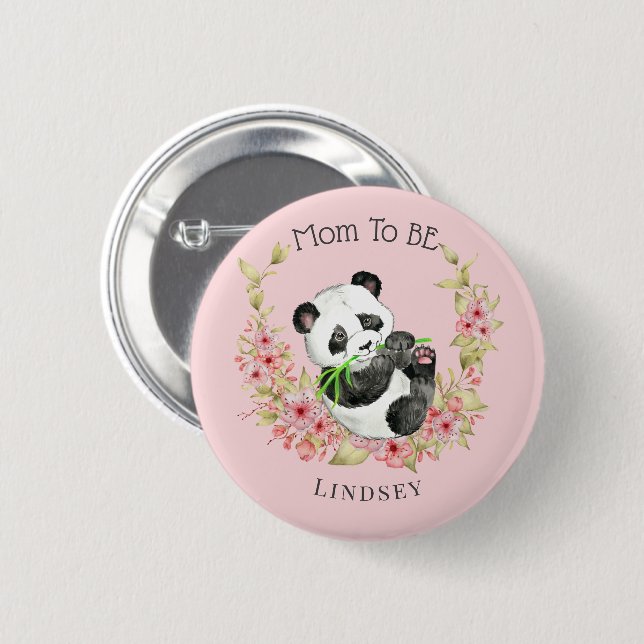 Cute Floral Panda Mom to Be Baby Shower 6 Cm Round Badge (Front & Back)