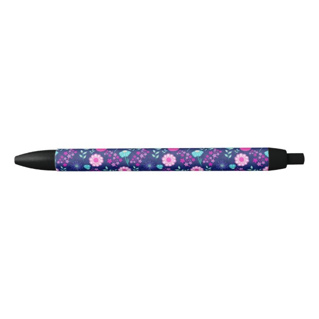 Cute floral pattern background black ink pen (Front)
