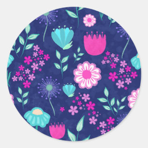 Cute floral pattern background classic round sticker