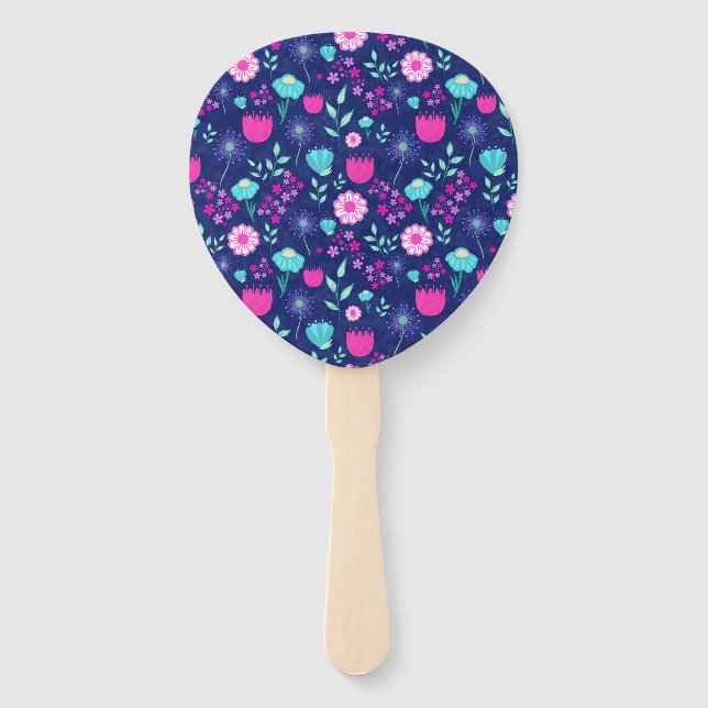 Cute floral pattern background hand fan (Front)