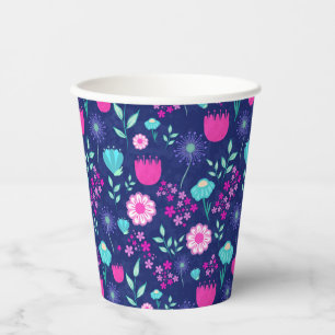 Cute floral pattern background paper cups