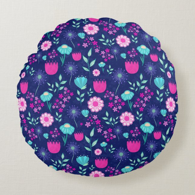 Cute floral pattern background round cushion (Front)