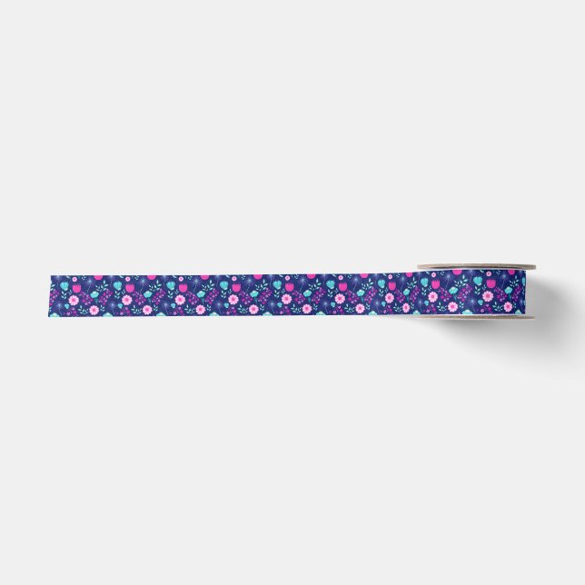 Cute floral pattern background satin ribbon (Front)