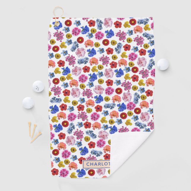 Cute floral pattern colourful custom golf towel (InSitu)