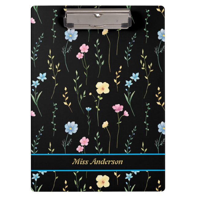 Cute Floral Pattern Customisable Name Clipboard (Front)