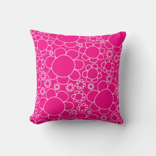 Cute Floral Pattern Doodle Flowers in Hot Pink Cushion
