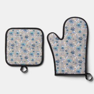 Cute floral pattern , flowers , floral pattern oven mitt & pot holder set