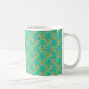 Cute Floral Pattern in Teal over Green Coffee Mug