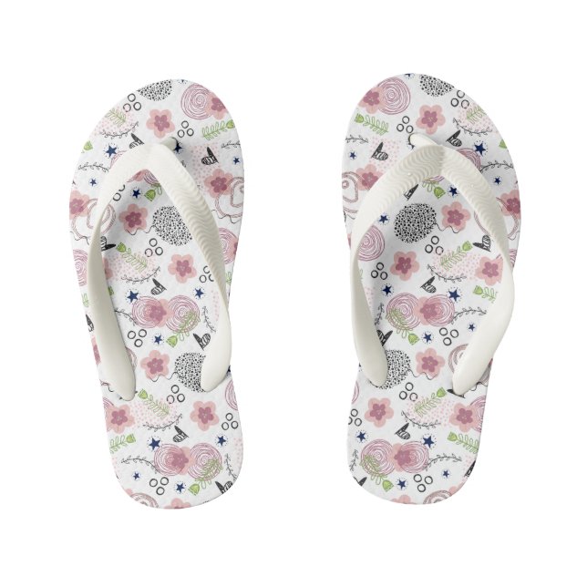 Cute Floral Pattern Kid's Flip Flops (Footbed)