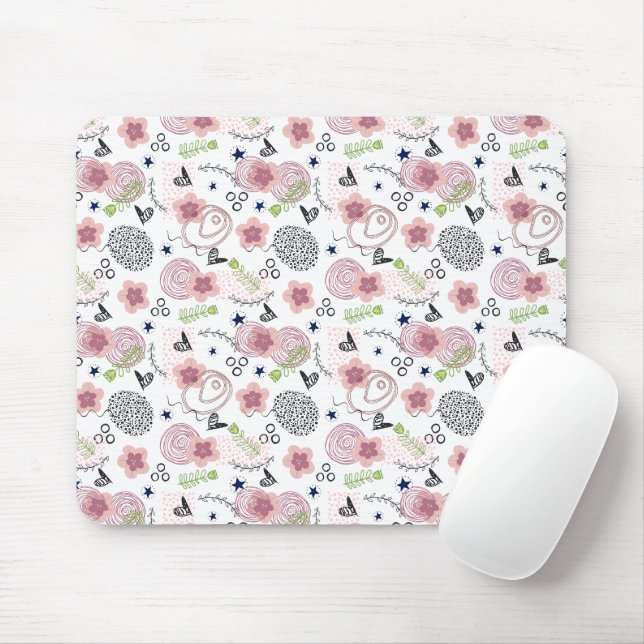 Cute Floral Pattern Mouse Mat (With Mouse)