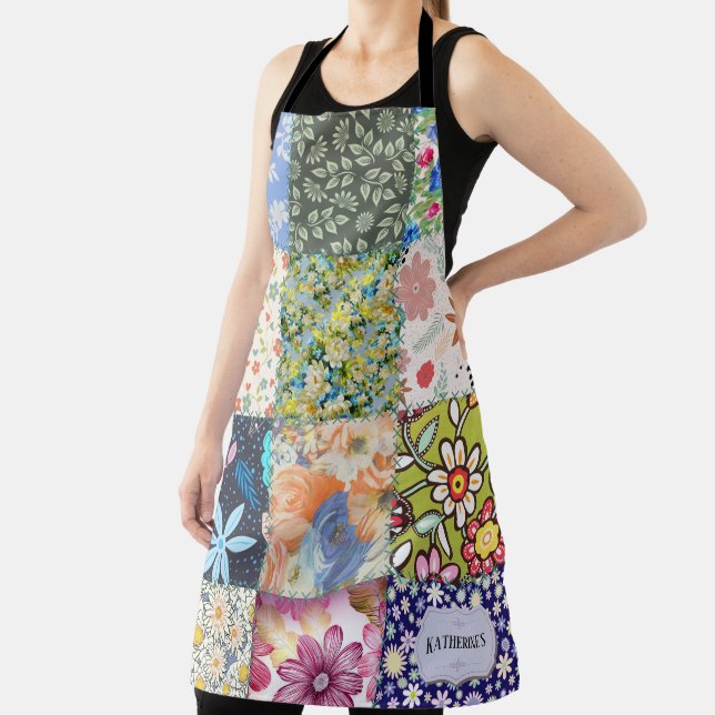 Cute Floral Pattern Patch Work Quilt Personalised Apron (Insitu)
