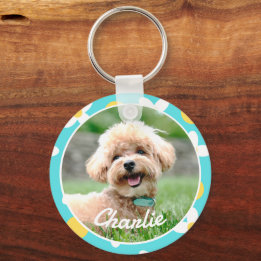 Cute Floral Pattern Personalised Pet Photo Key Ring