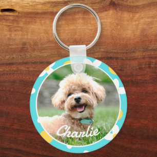 Cute Floral Pattern Personalised Pet Photo Key Ring