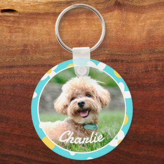 Cute Floral Pattern Personalised Pet Photo Key Ring