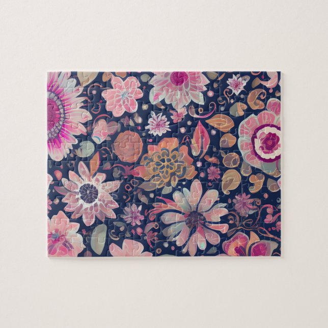 Cute Floral Pattern Purple Flowers Jigsaw Puzzle (Horizontal)