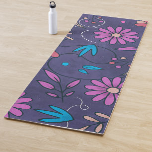 Cute Floral Pattern Purple Grunge Background   Yoga Mat