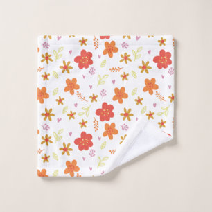 Cute Floral Pattern – Warm Retro Flowers on Black Bath Towel Set