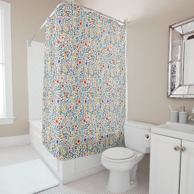 Cute Floral Pattern With Tiny Wildflowers  Shower Curtain (In Situ)