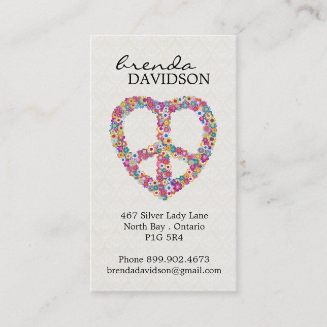 Cute Floral Peace Sign Profile / Calling Card (Front)