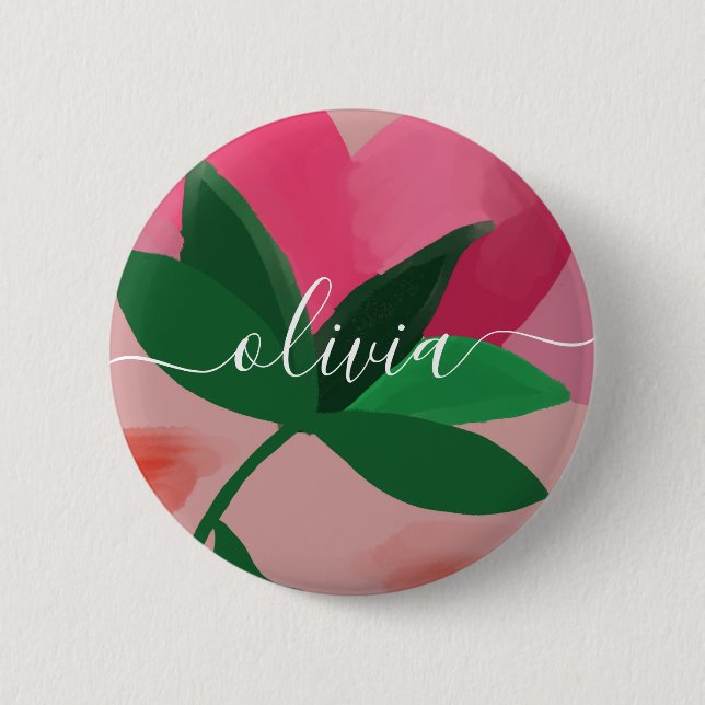 Cute floral personalised name backpack button (Front)