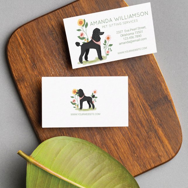 Cute Floral Pet Cut Poodle Dog Pet Care Services Business Card (Creator Uploaded)