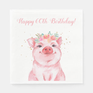 Cute Floral Pig 60th Birthday Napkin
