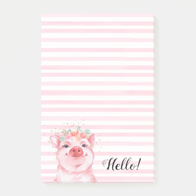 Cute Floral Pig Post-it Notes (Front)
