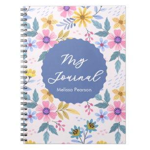Cute Floral Pink Blue Watercolor Wild Flowers Notebook