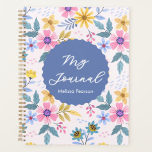 Cute Floral Pink Blue Watercolor Wild Flowers Planner