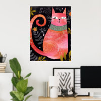 Cute Floral Pink Cat