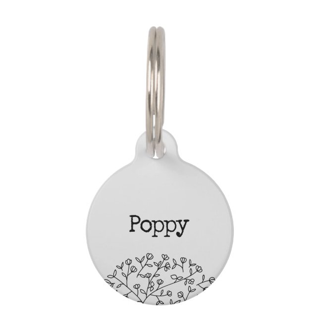 Cute Floral Poppy Pet Tag (Front)