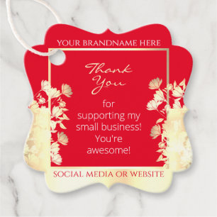 Cute Floral Product Template Red and Gold Effect Favour Tags