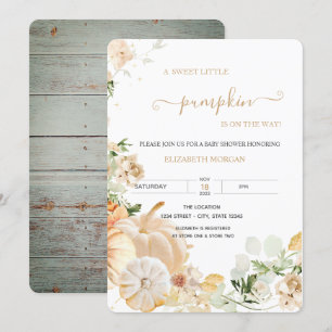 Cute Floral Pumpkins Wood Invitation