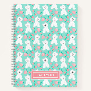 Cute Floral Puppy Pattern   Personalised   Mint Notebook
