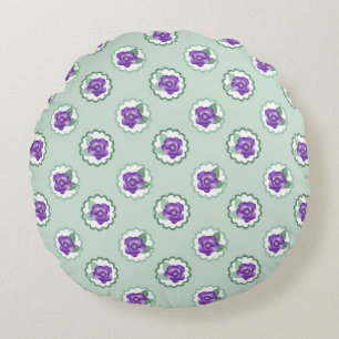 Cute Floral Purple Green Calico Pattern Round Cushion