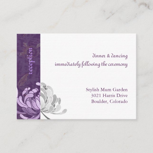 Cute Floral Purple Wedding Reception Enclosure Card (Front)