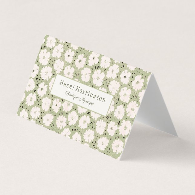 Cute Floral QR Code Folded Business Cards Whimsy (Front)