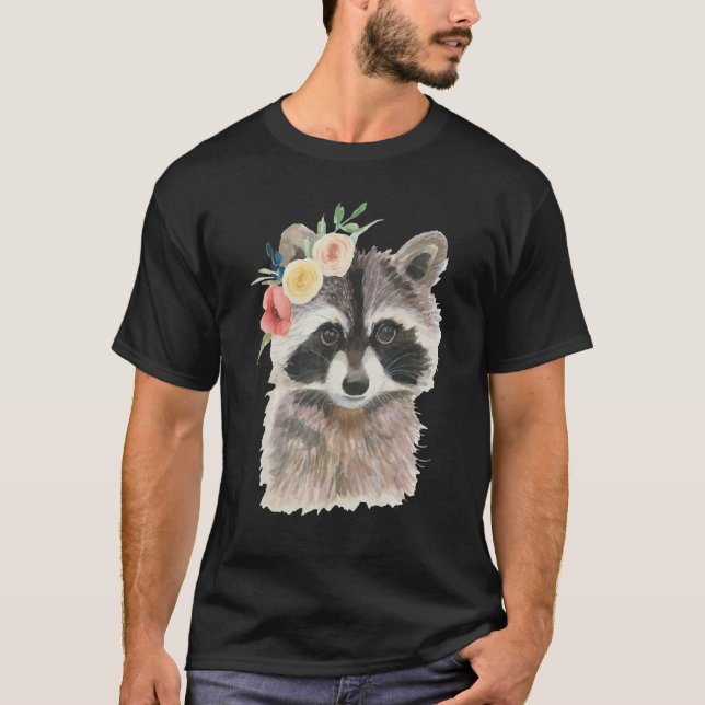 Cute Floral Raccoon Animal  Cute  for Kids Women T-Shirt (Front)
