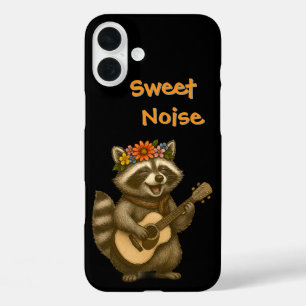 Cute Floral Racoon Guitar Design For Music Lover iPhone 16 Plus Case