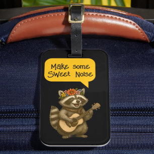 Cute Floral Racoon Music Duo Playing Guitar Music Luggage Tag